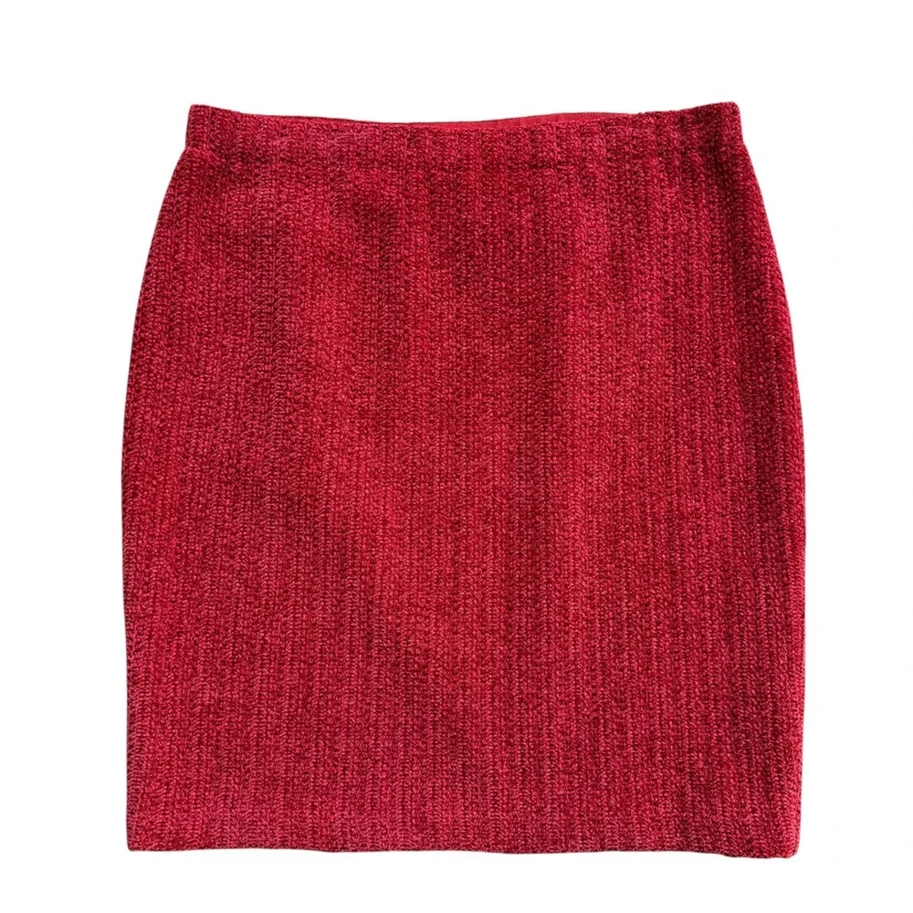St. John Collection Red Wool Knit Skirt Suit Set Marie Gray Jacket Skirt Sz 14‎